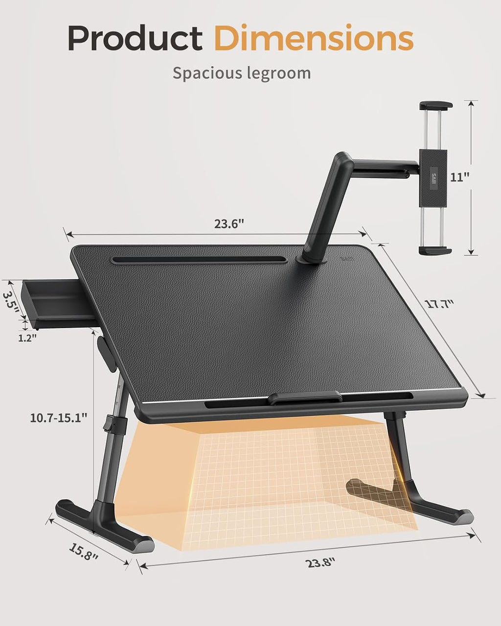 SAIJI Dual Screen Laptop Bed Desk | Foldable Adjustable Lap Desks for Adults, X-Large Couch Bed Tray Table with Portable Monitor Stand and Drawer