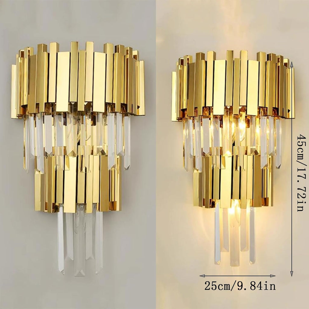 Wall Lighting Fixtures Light Luxury Crystal Wall Light Modern Elegant Gold Wall Sconce Wrought Iron Wall Lamp Fixtures Compatible with Bedroom Bedside Bar Living Room Bathroom