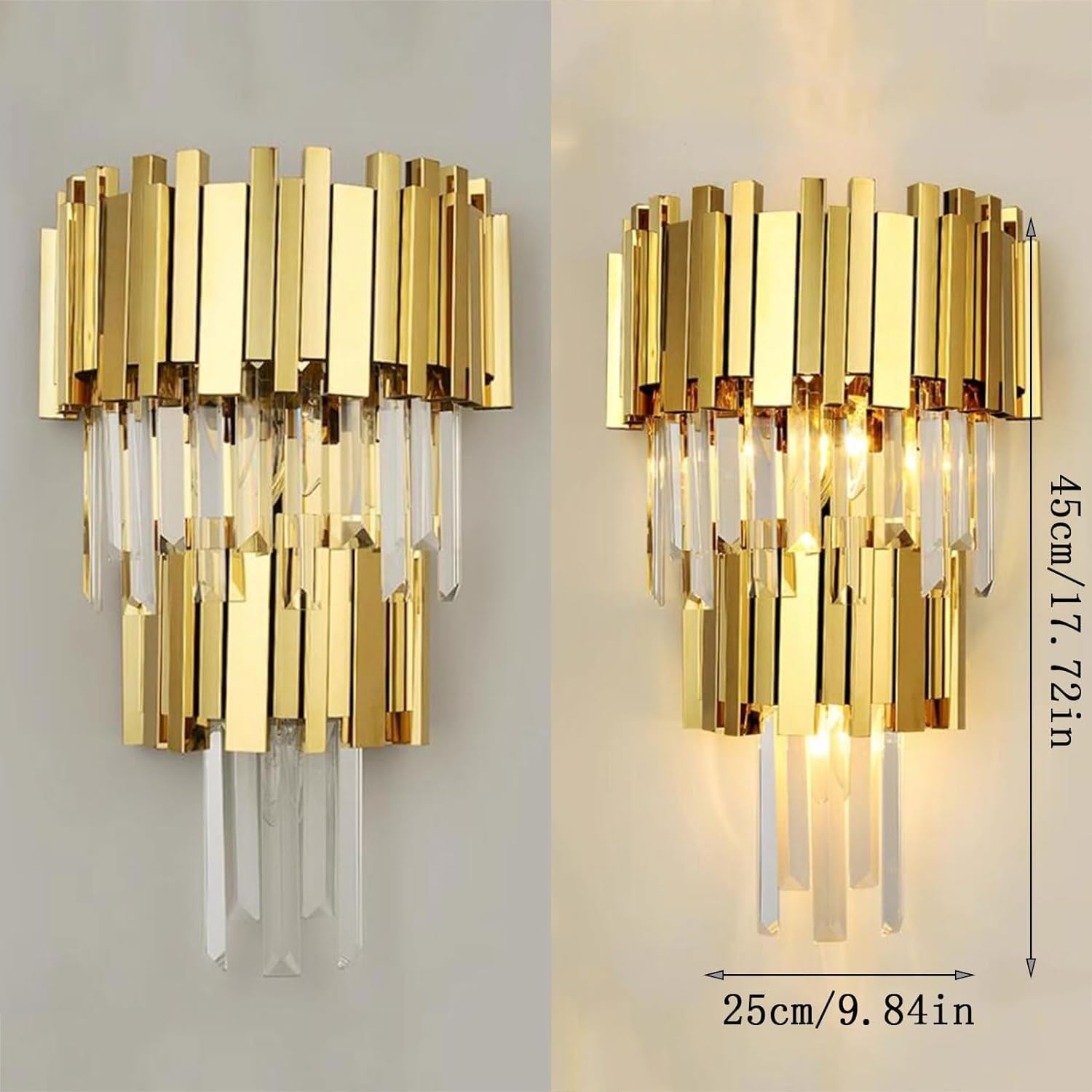 Wall Lighting Fixtures Light Luxury Crystal Wall Light Modern Elegant Gold Wall Sconce Wrought Iron Wall Lamp Fixtures Compatible with Bedroom Bedside Bar Living Room Bathroom