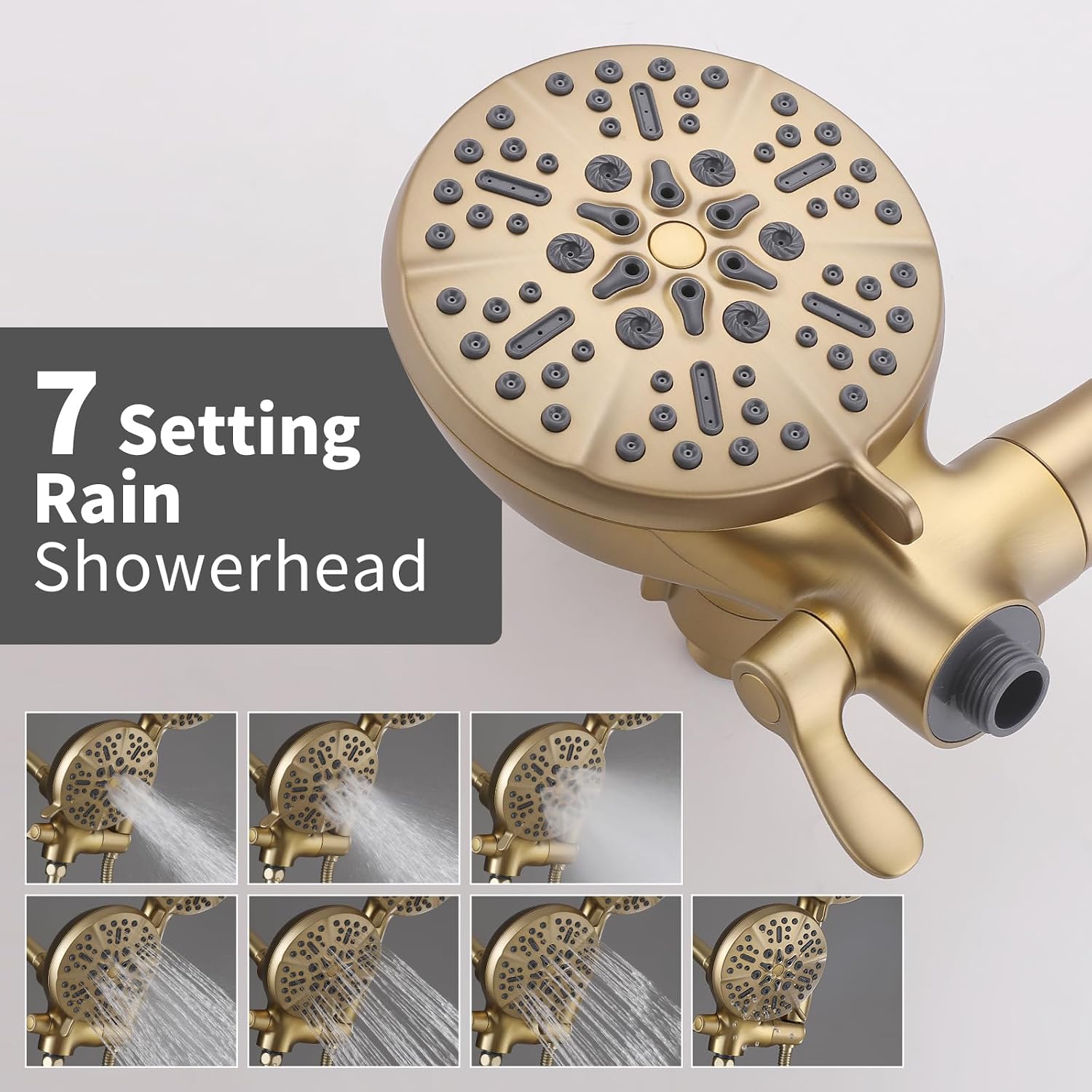 Dual Shower Head with Handheld Bathroom Double Shower Heads High Pressure 3-Way Rainfall Combo with SUS304 Hose 7-Setting Showerhead and Hand Held Shower Separately or Together Brushed Gold