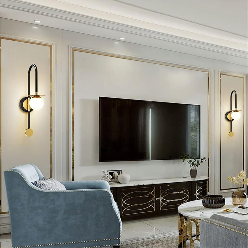 Modern Wall Sconces, Indoor Decor Black Wall Lamps for Bedroom, Tri-Color Dimmable Metal Wrought Iron Spherical Wall Light Fixtures, for Living Room Cafe Bathroom