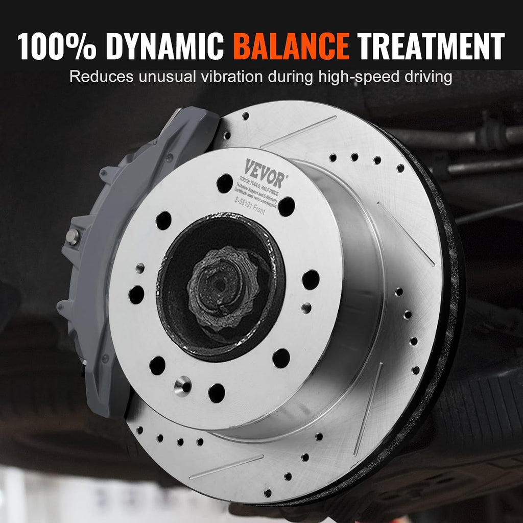 VEVOR Front Brake Kit Compatible with 2011-2019 Chevy Silverado GMC Sierra 2500 3500 HD, Drilled and Slotted Brake Rotors Ceramic Brake Pads Replacement Kit, 14' Front Rotors