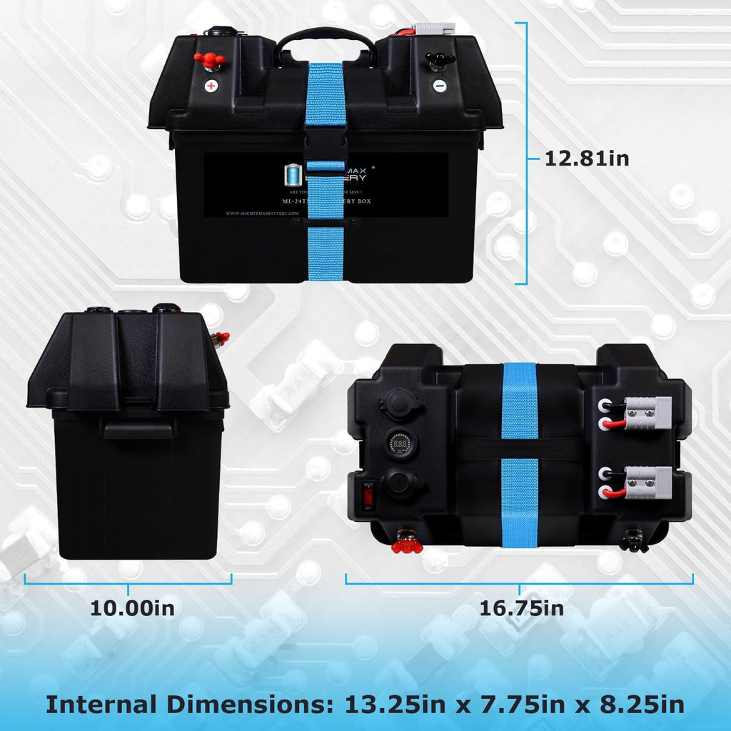Mighty Max Battery 12V 100Ah SLA Battery with Trolling Motor Smart Box for 12V Batteries Group 24, 27, 31 Marine Batt box with Dual USB, DC Outlet, Voltmeter and Circuit Breaker