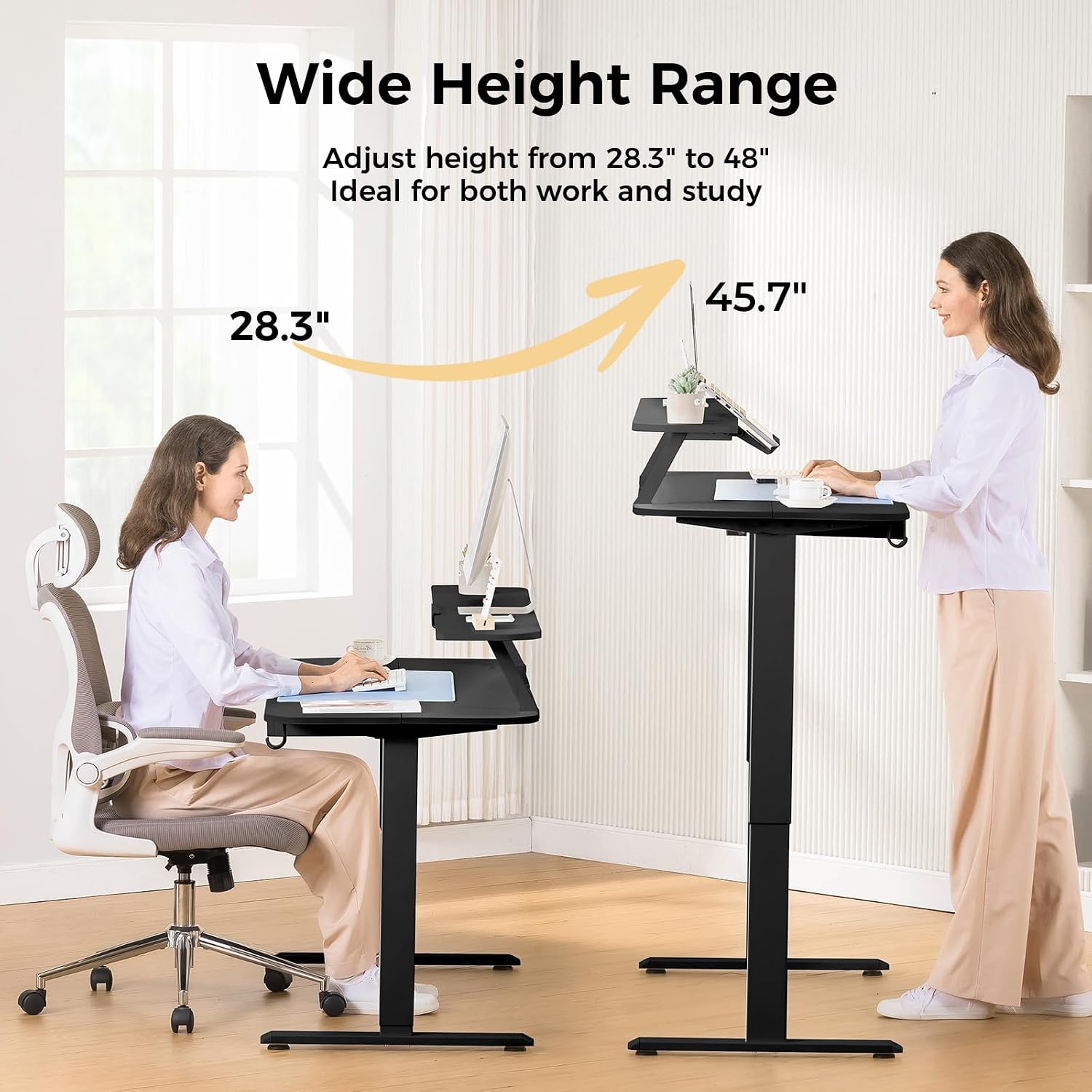 COMHOMA Electric Standing Desk with Drawers, 55 x 24 Inch Sit Stand up Desk with Monitor Stand, Laptop Stand, Height Adjustable Home Office Computer Desks with Memory Preset Controller (Ebony Black)