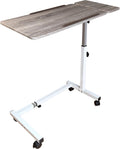Recliner Table, Over the Bed Table with Wheels, Adjustable Width & Height, with Split Tilt Design & 4 Caster Wheels with Brakes (Rustic Oak Tabletop, White Base)