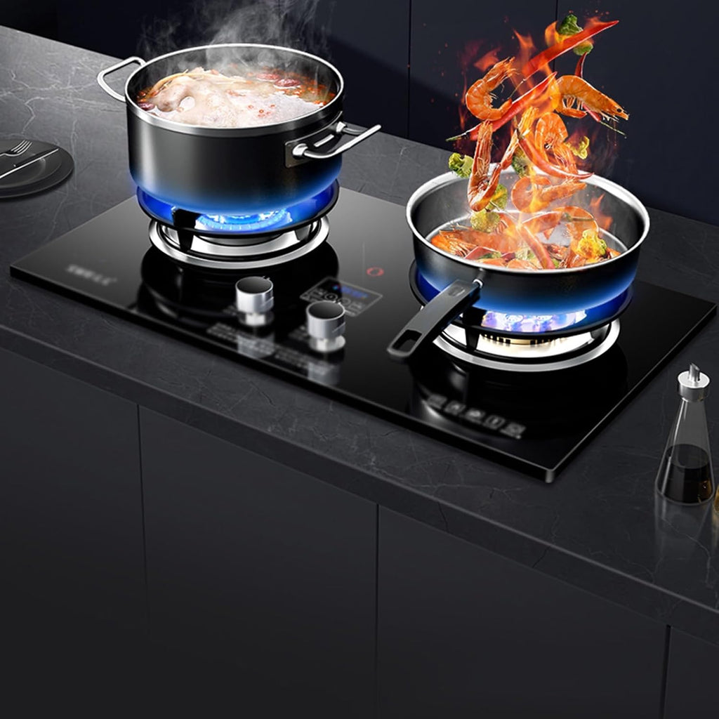 Gas Stove,17760 BTU Tempered Glass Tabletop/built-in Gas Cooktop 2 Burners,Pulse Ignition,Suitable for Home and Commercial Use,LPG/NG (Size : LPG)
