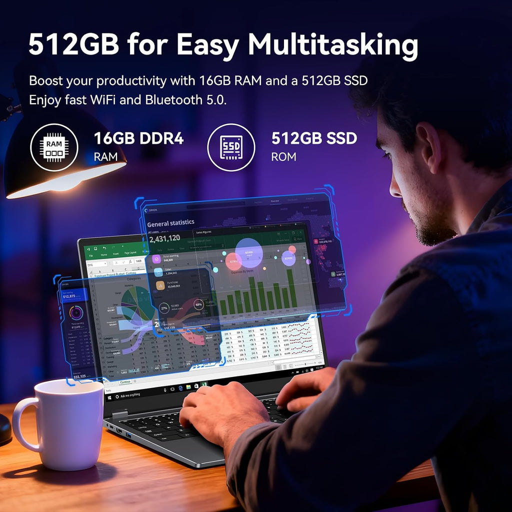 15.6' 2-in-1 Laptop/Tablet with 120Hz Incell Touchscreen,AMD Ryzen 5 7430U (6-Core up to 4.0GHz),16GB RAM 512GB SSD,360° Flip,FHD,Win 11,Backlit Keyboard for Creative Work,Business & Student