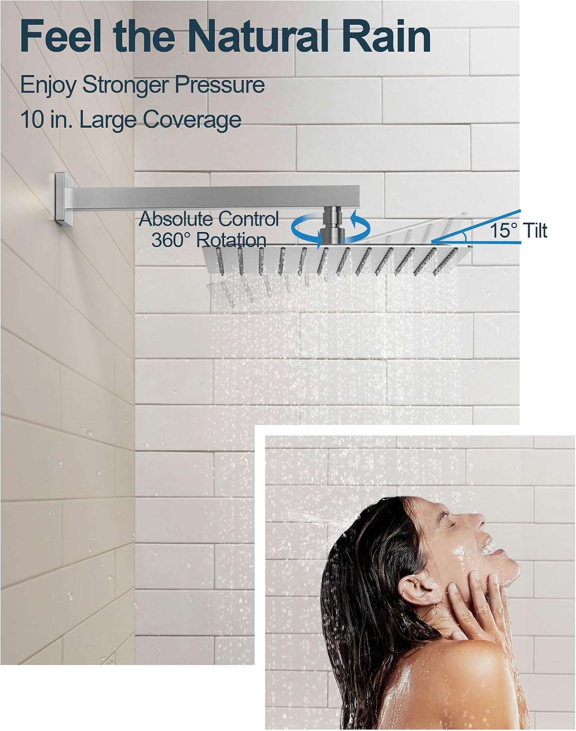 10' Shower Faucet Set with Valve, Wall Mounted Shower Head with High Pressure Handheld Sprayer & Slide Bar, Brushed Nickel