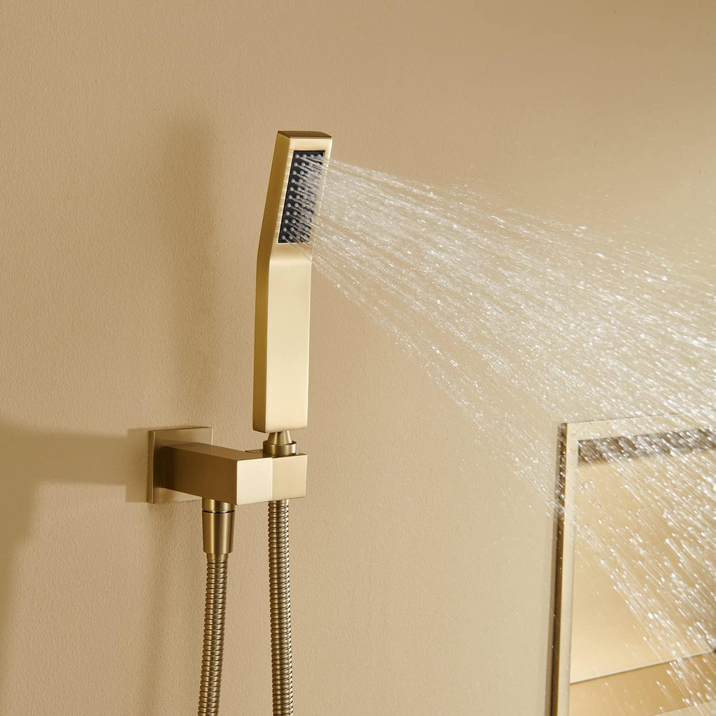 Shower System 10 Inches Rain Shower Combo Set Brushed Gold Wall Mount Faucet Bathroom Faucets with Rainfall Shower Head and Hand Shower