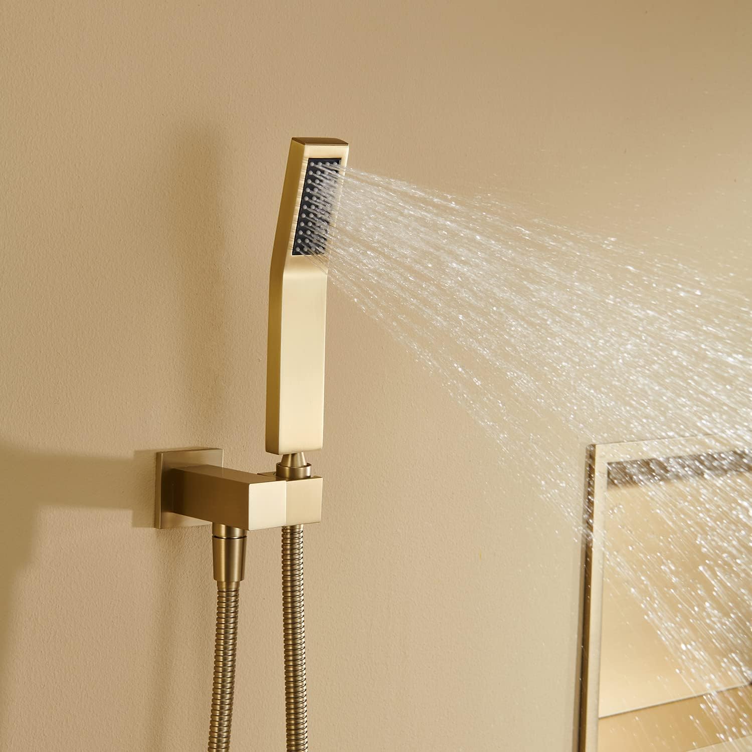 Shower System 10 Inches Rain Shower Combo Set Brushed Gold Wall Mount Faucet Bathroom Faucets with Rainfall Shower Head and Hand Shower