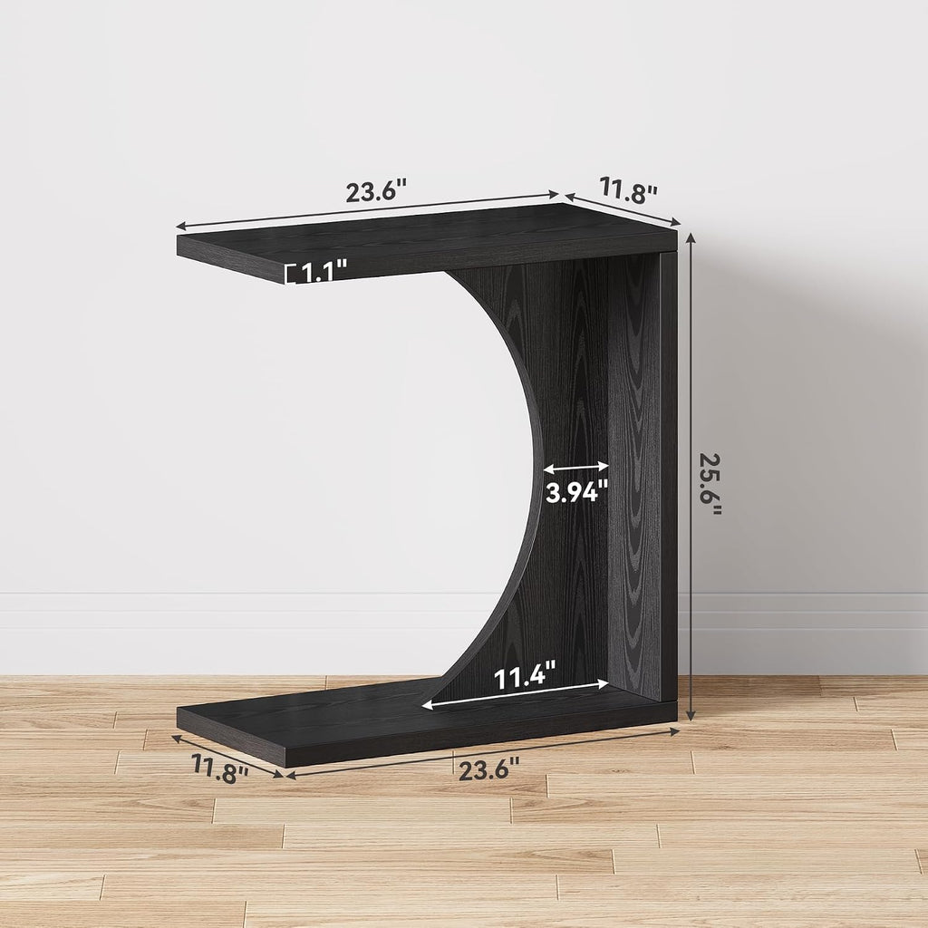 LITTLE TREE C-Shape End Table for Sofa & Bedroom - Small Side Table for Living Room, Over Couch Tray Stand for Laptop, Snacks, Books, Black, 2 Pack