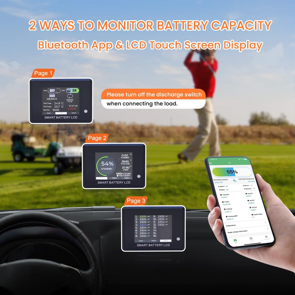 CHINS 48V 102Ah Lithium Golf Cart Battery, Built-in Smart 200A BMS, 48V Lithium Battery 4000+ Cycles Rechargeable, 48V LiFePO4 Battery Perfect for Golf Cart