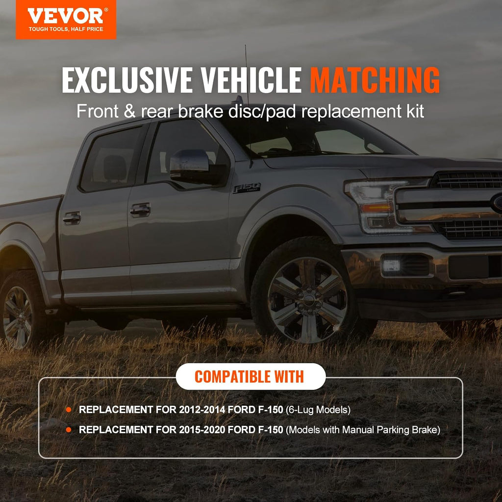 VEVOR Brake Kit Front and Rear, Compatible with 2012-2020 Ford F-150 (MPB only), Drilled and Slotted Brake Rotors Ceramic Brake Pads Replacement, 13.8' Front Rotors 13.7' Rear Rotors