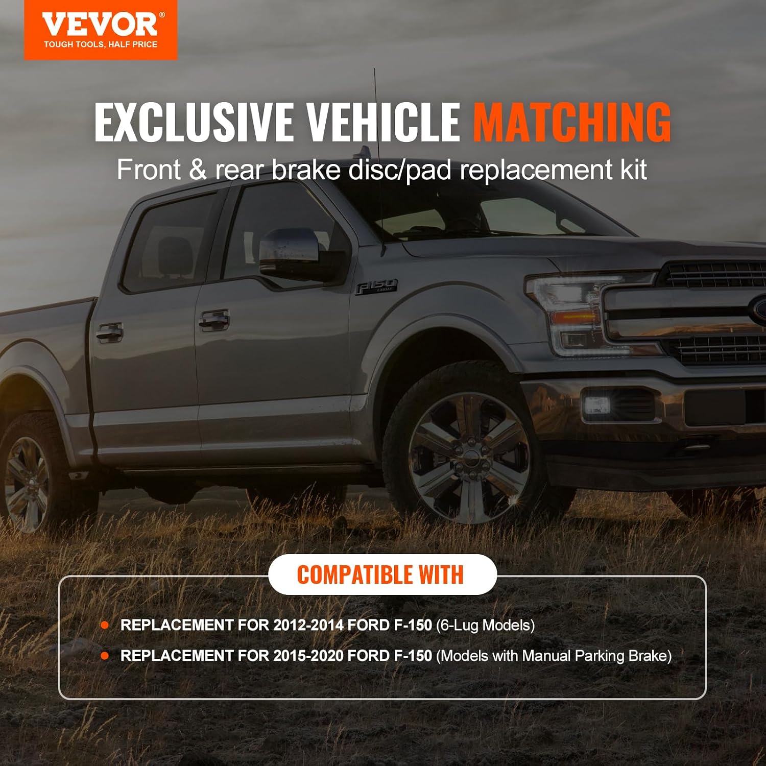 VEVOR Brake Kit Front and Rear, Compatible with 2012-2020 Ford F-150 (MPB only), Drilled and Slotted Brake Rotors Ceramic Brake Pads Replacement, 13.8' Front Rotors 13.7' Rear Rotors
