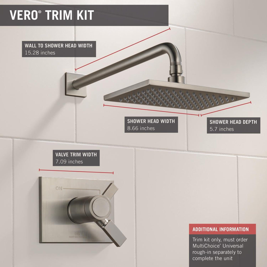 Delta Faucet Vero 17T Series Dual-Function Shower Trim Kit with Single-Spray Touch-Clean Rain Shower Head, Stainless T17T253-SS (Valve Not Included)