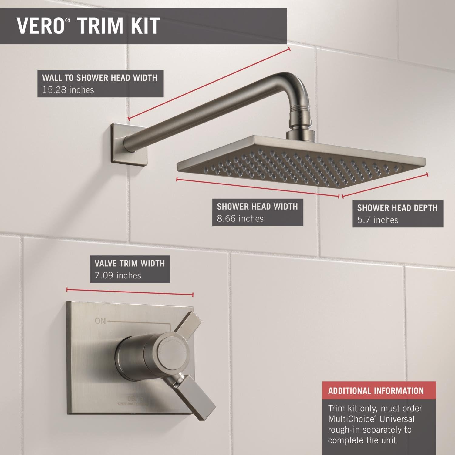 Delta Faucet Vero 17T Series Dual-Function Shower Trim Kit with Single-Spray Touch-Clean Rain Shower Head, Stainless T17T253-SS (Valve Not Included)