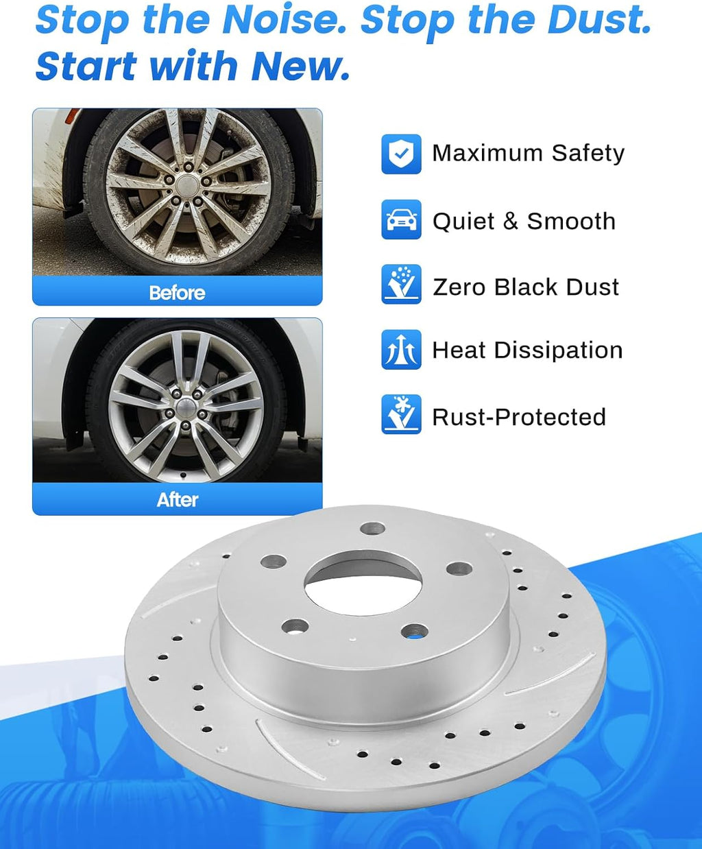 Anpulsero Brake Pads And Rotors Kit Rear Compatible with 2006-2022 Dodge Charger, 2009 Challenger, Automotive Replacement Brake Kits Geomet 53021 D1057A-8495 Drilled And Slotted Rotors 319.9mm(12.6in)