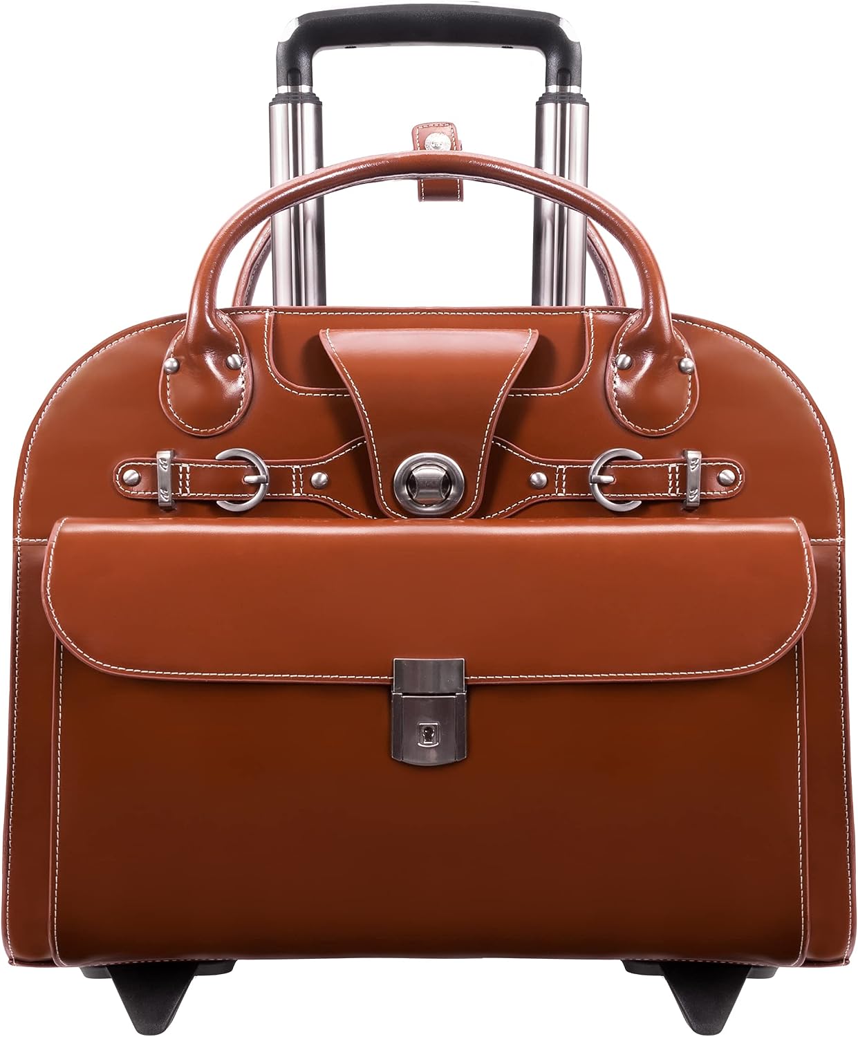 McKlein EDGEBROOK, Top Grain Cowhide Leather, 15' Leather Vertical Wheeled Ladies' Laptop/Computer & Tablet Business Briefcase Bag/Women's Rolling Overnight Travel Bag, Removable trolley case