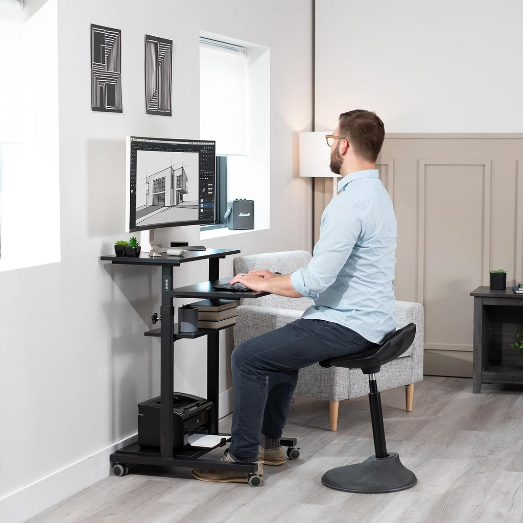 VIVO Mobile 28 inch Standing Desk Workstation, Height Adjustable Rolling Laptop Cart with Storage, Black, CART-V02DB