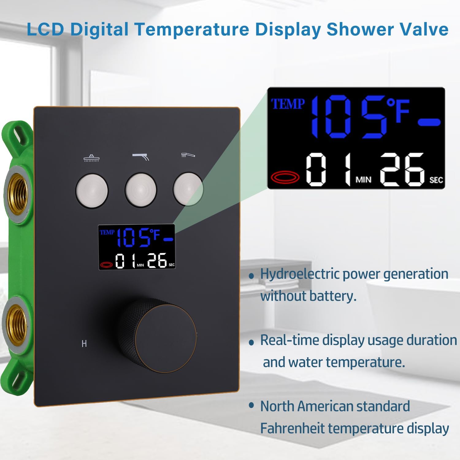Oil Rubbed Bronze Digital Temperature Display Shower Faucets Sets 12 inch Ceiling Thermostatic Full Body Shower System with 4PCS Body Jet Push Button 3 Function Integrated Diverter Valve