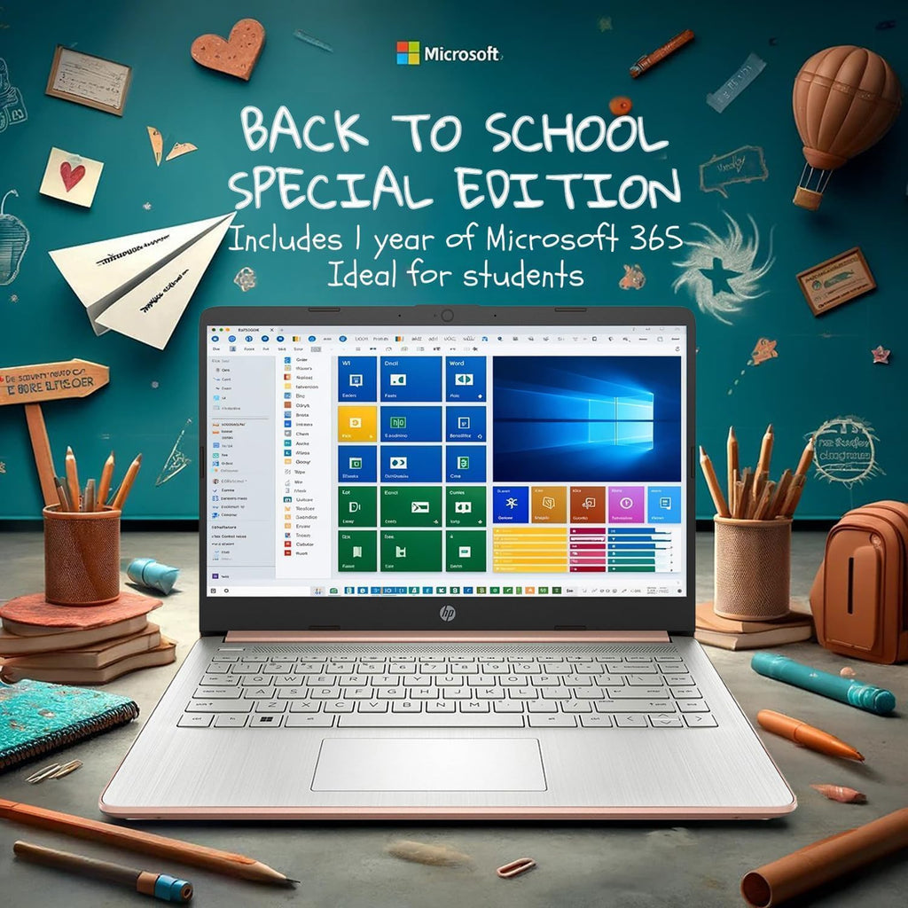 HP 14 inch Touchscreen Laptop - Intel Celeron Dual Core Processor - 8GB RAM, 64GB Storage - Windows 10 - Pale Rose Gold - Fast Charging - 10 Hour Battery - USB Type C - 5Gbs USB