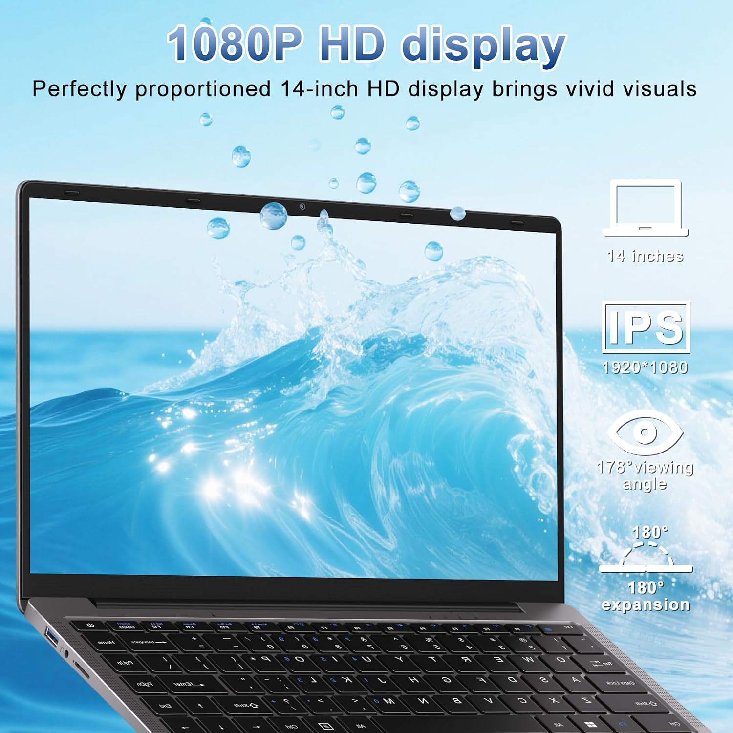 14 Inch Laptop Computer Win 11 8GB+256GB SSD Up to 1TB SSD Expand Laptops Celeron N4020 Up to 2.8Ghz 1080p FHD Dual WiFi BT4.2 with Webcam Screen Projection Function for Business Student- Gray