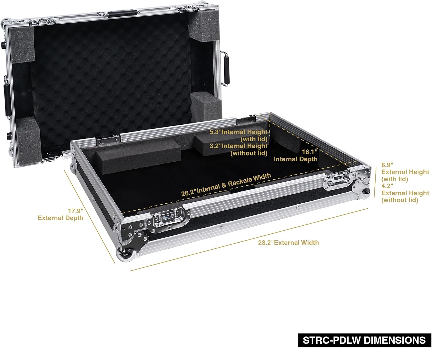 Sound Town Guitar Pedal Board Case w/Wheels, Tape Fastener and High Density Foam, ATA Road Case, Interior: 26'' x 16' (STRC-PDLW)