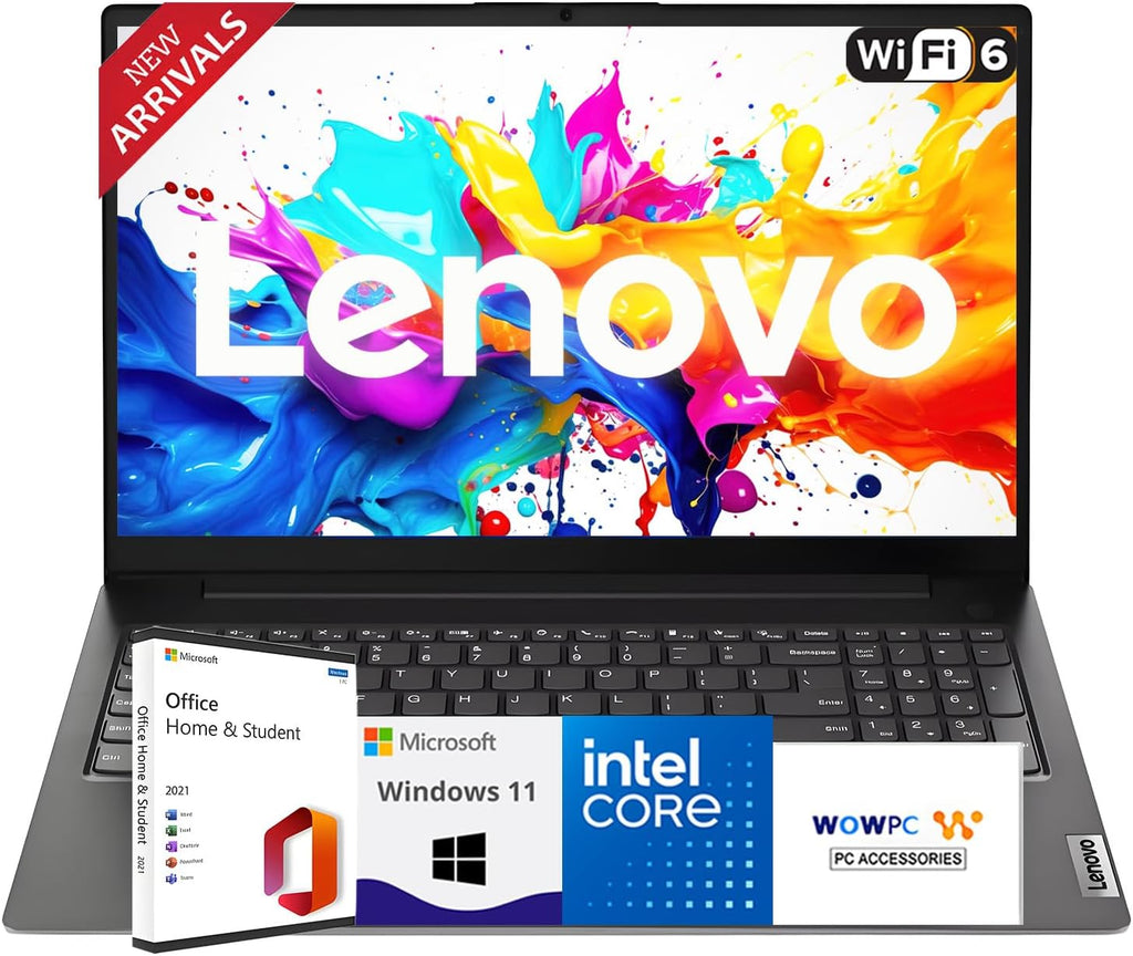 Lenovo Newly Released V15 Business Laptop(2025/2026 Edition) with Microsoft Office, Intel Powerful CPU, 16GB RAM, 512GB SSD, 15.6' FHD Display, Ultra Quiet Design, Long Battery Life, Windows 11, WOWPC