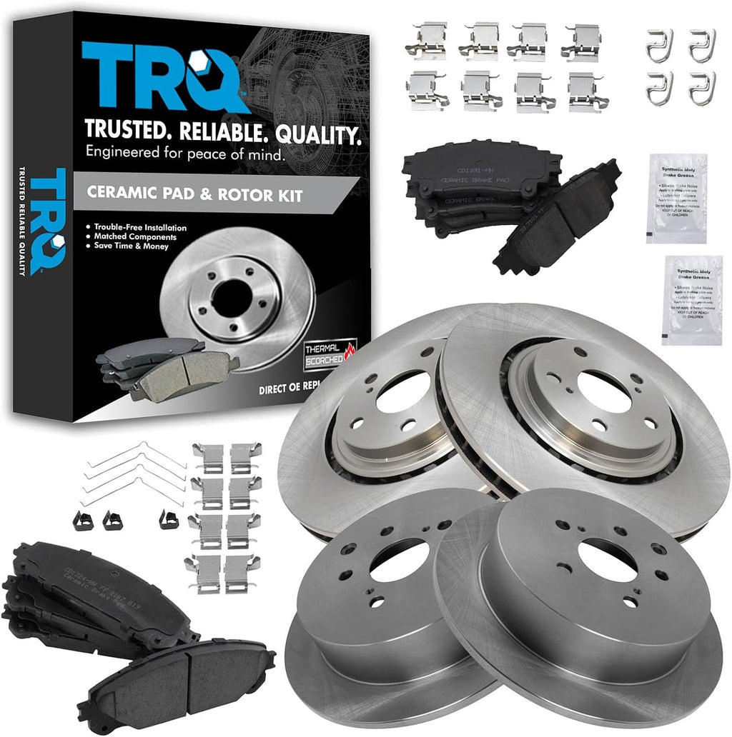 TRQ Front and Rear Brake Pad & Rotor Kit Ceramic Compatible with 2010-2015 Lexus RX350 RX450h 2014-2019 Toyota Highlander 2011-2020 Sienna