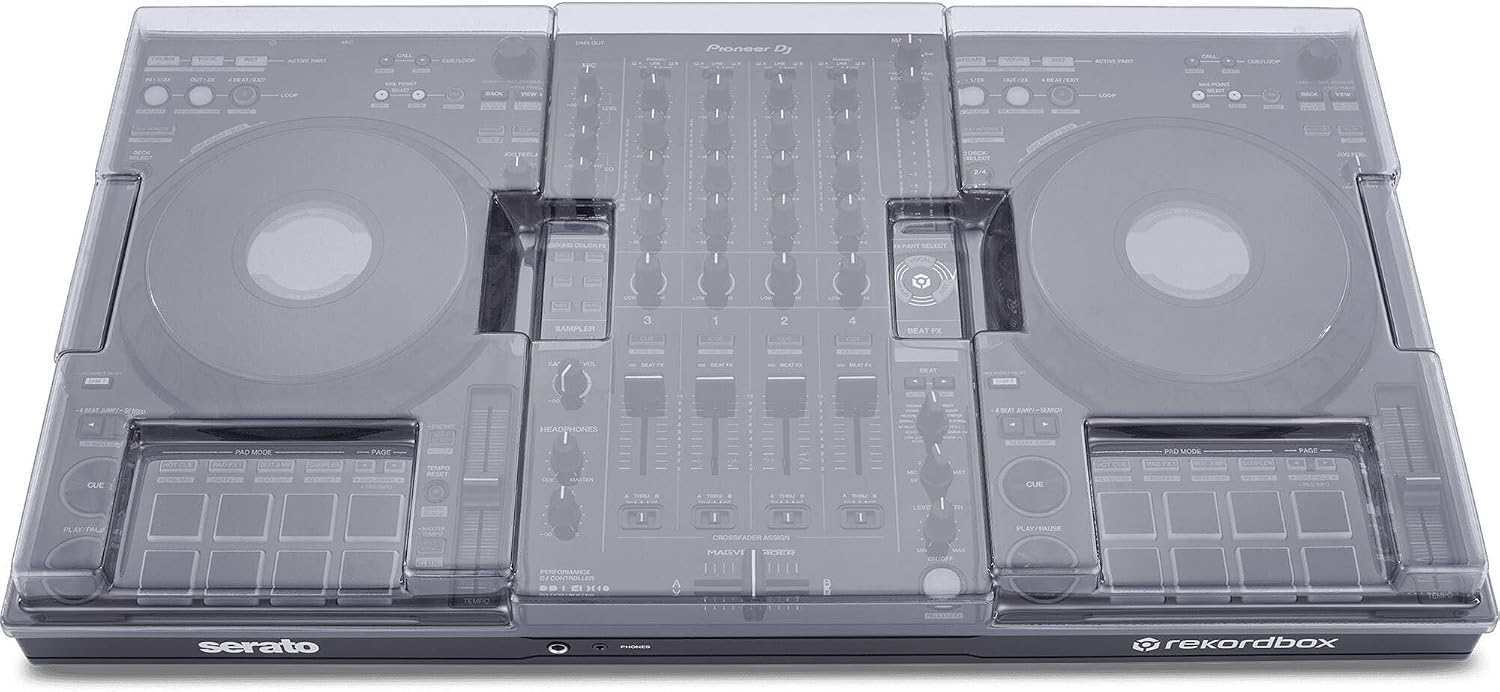 Pioneer DDJ-FLX10 4-Deck DJ Controller Bundle with Decksaver DS-PC-DDJFLX10 Polycarbonate Dust Cover | Rekordbox + Serato DJ Pro | 4-Deck Controller with Exact-Fit Protective Cover for DDJ-FLX10