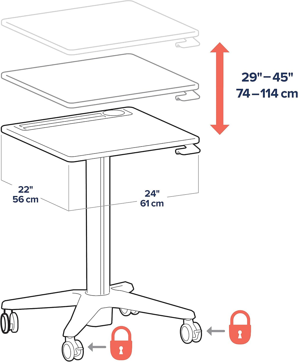Ergotron – LearnFit Mobile Standing Desk, Adjustable Height Small Rolling Laptop Computer Sit Stand Desk with Wheels for Classroom, Office, Medical or Home Use – Adjusts from 29 to 45 Inches – Grey