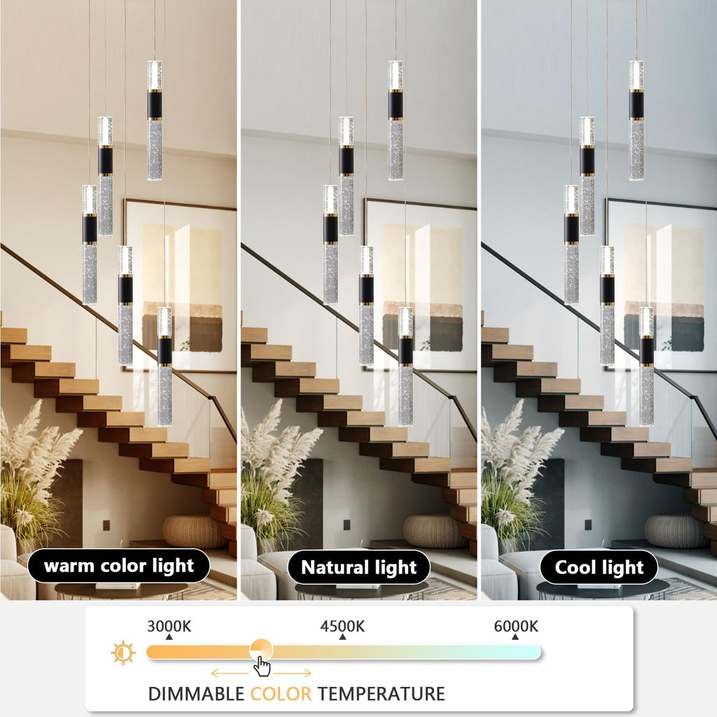 5-Light Modern Pendant Lights Kitchen Island Lighting Fixture,Dimmable Mordern LED Pendant Light with Remote,Black Gold Modern Led Chandelier for Dining Room