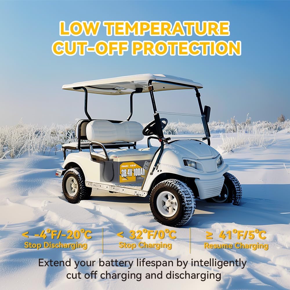 Power Queen 36V 100Ah Lithium Golf Cart Battery Kit with 25A Waterproof Charger,LCD 500A Monitor, Bluetooth & Low Temp Protection, 15000+ Cycles for 36V-72V Electric Outboard Motor, Marine, Golf Cart