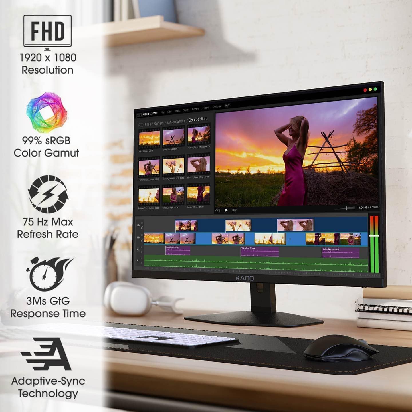 Kado Dual Monitor Setup - 2-Pack 27' 1920x1080 Computer Monitor 75Hz VESA Mount HDMI Office Gaming Built-in Speakers (E27 Dual Series)