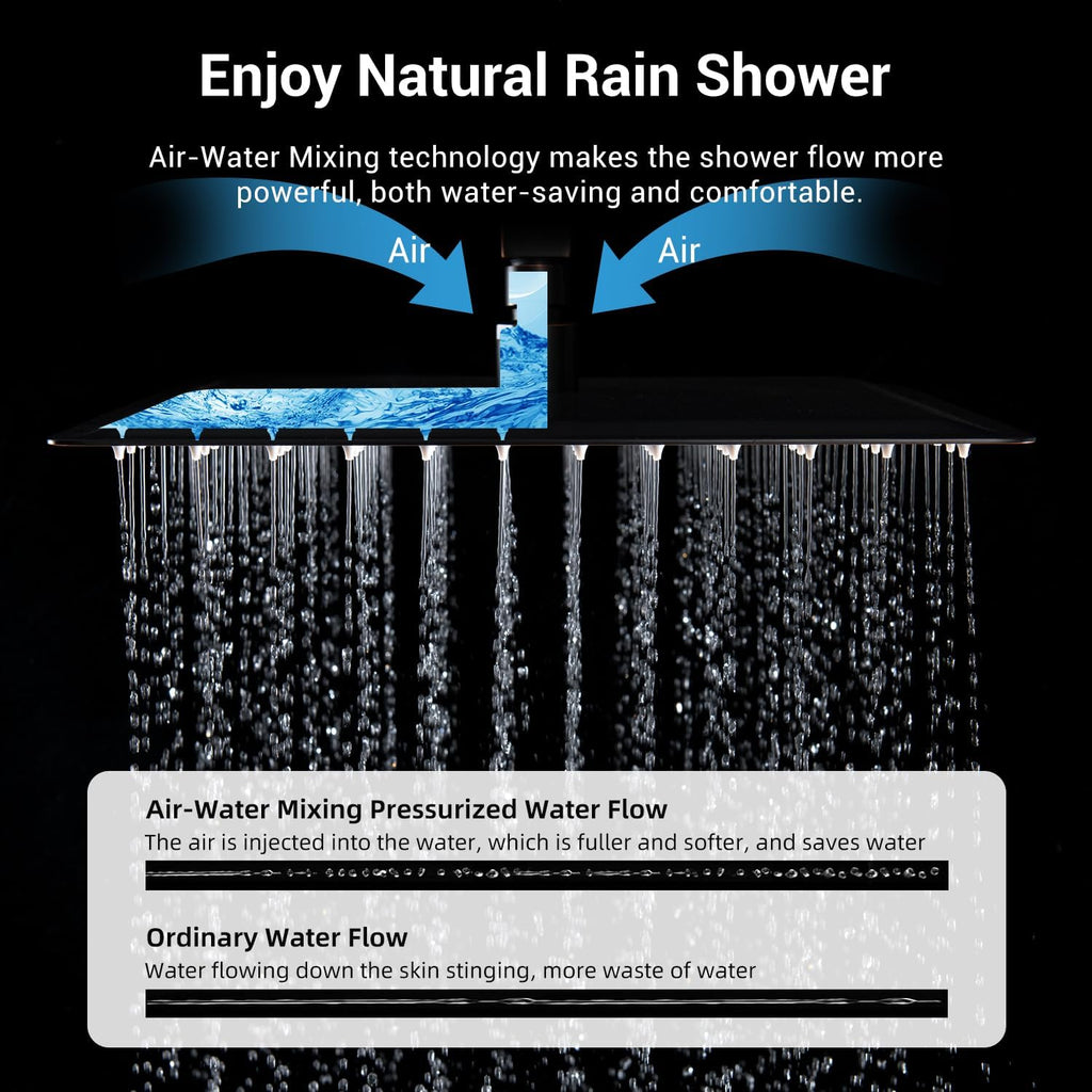Oil Rubbed Bronze Thermostatic Shower System with Wall Mount 12-Inch Rainfall Shower & 6-Inch High Pressure Shower Head, Dual Shower Heads Set with Handheld Sprayer, Full Shower Faucet Combo