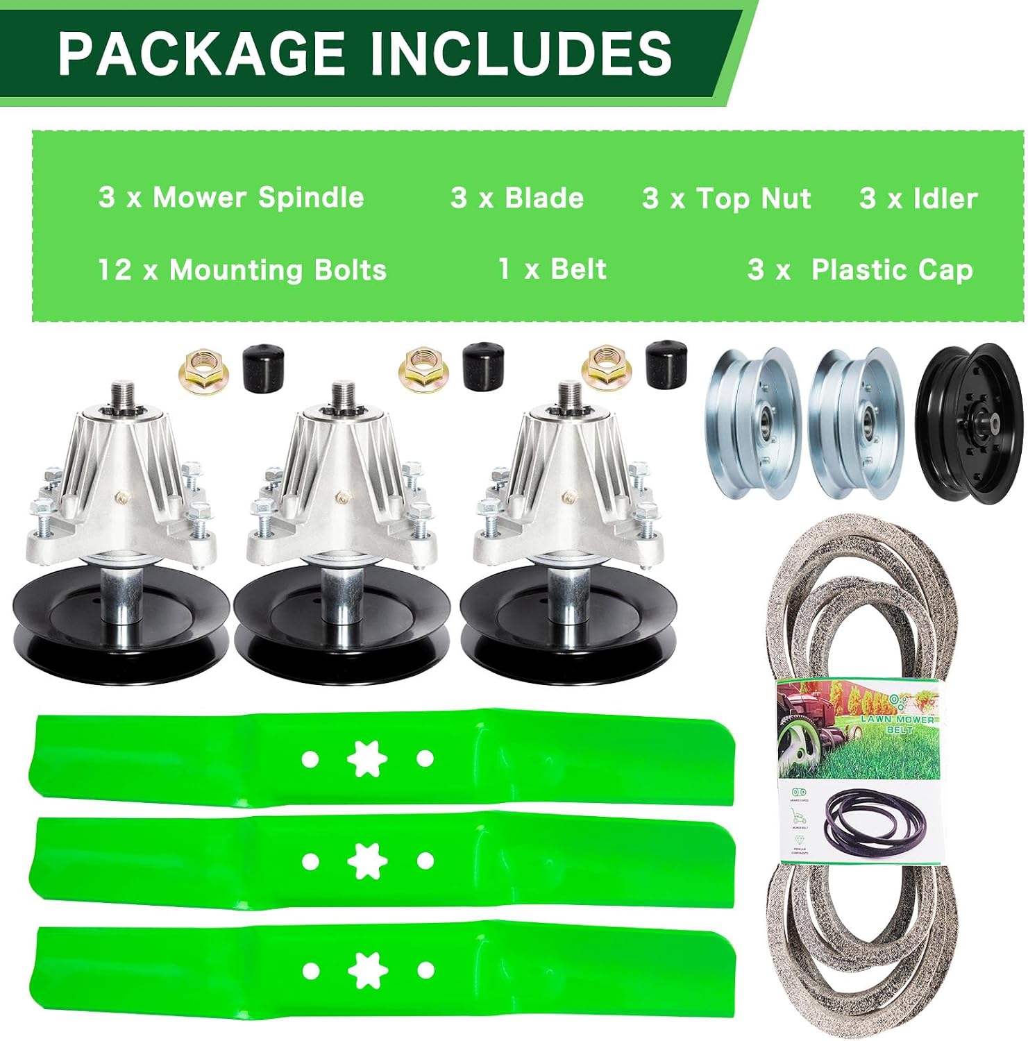 54' Deck Rebuild Kit for Troy Bilt Cub Cadet RZT-L54 ZT1-54 XT1-ST54 ZT2-54 XT2-54 Craftsman Z6600 t310 T8400(3)618-06978 Spindle(3)742-05056A Blade(3)Idler GY22082 756-04511B(1)Belt 754-04329