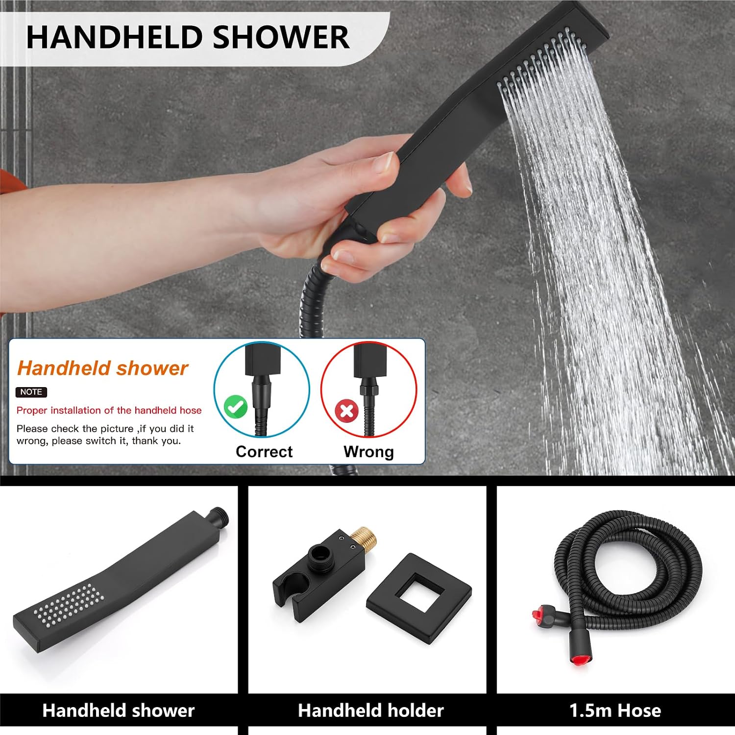 Midanya Shower Faucet Set,Wall Mount Shower System with Square Rain Shower Head and Hand Sprayer, Rough-in Valve Body and Trim Kit Included,8 Inch,Matte Black