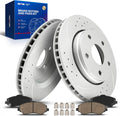 KAX Front Brake Kit Fits for Jeep Wrangler 2007 2008 2009 2010 2011 2012 2013 2014 2015 2016 2017, Wrangler JK 2018, Drilled & Slotted Brake Rotors Ceramic Brake Pads Replacement Kit