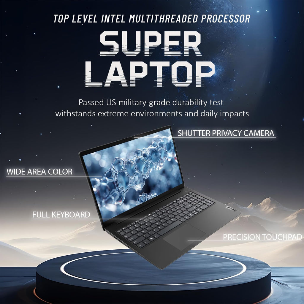 Lenovo Newly Designed V15 Business Laptop(2025/2026 Edition) with Microsoft Office, Intel Powerful CPU, 32GB RAM, 1TB SSD, 15.6' FHD Display, Ultra Quiet Design, Long Battery Life, Windows 11, WOWPC
