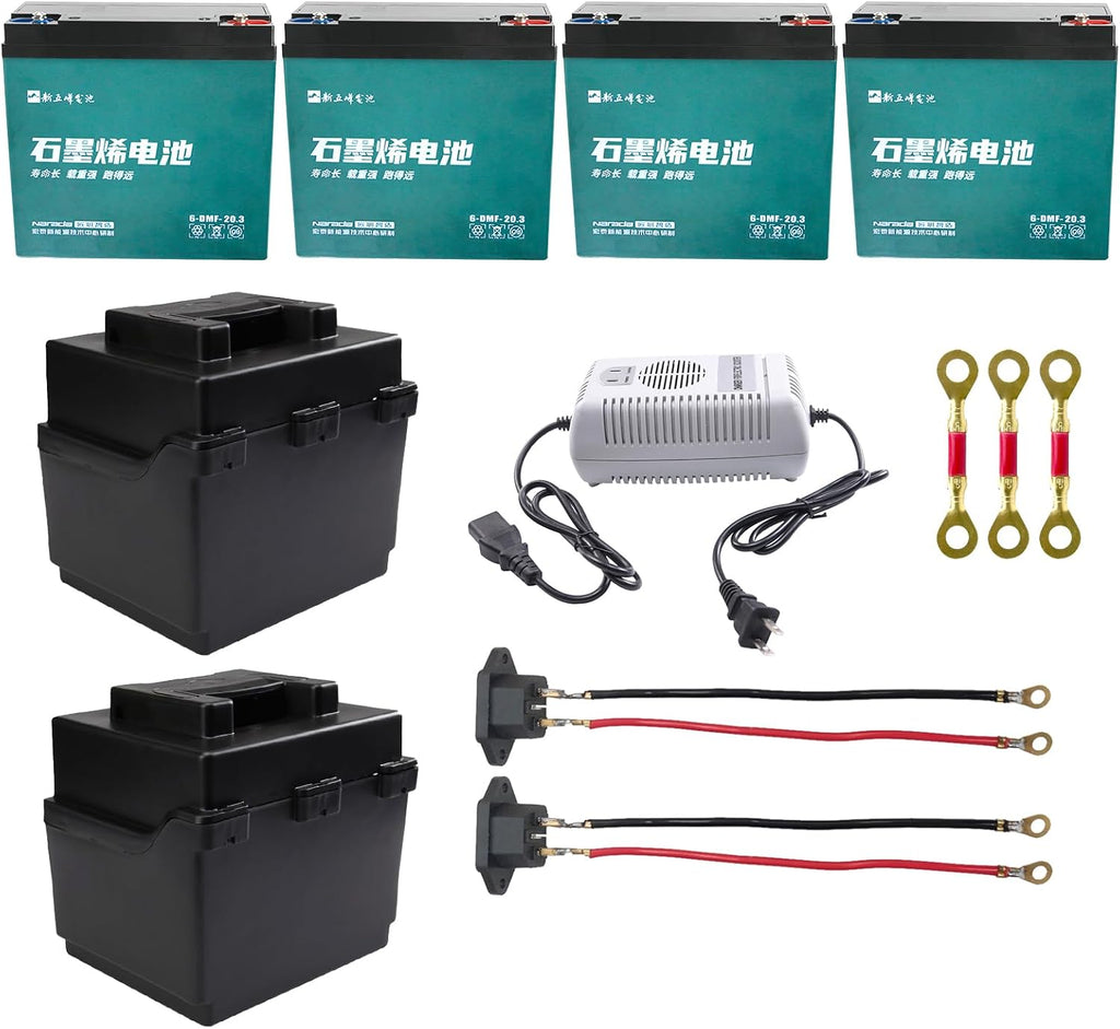 4pcs 12V 20Ah Battery 6-DMF-20 Maintenance Free Sealed AGM Motorcycle Battery with 48V Charging Port, Connect Cables, Storange Box for Electric Go Kart ATV UTV Quad Golf Cart Lawn Mower Snowmobile