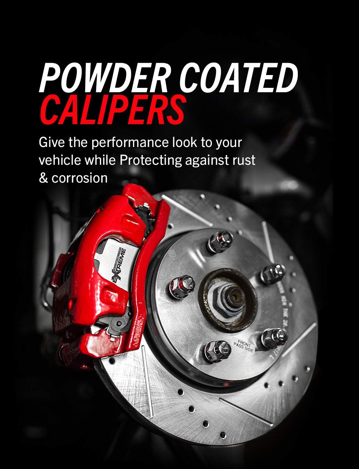 PowerStop Front and Rear Brake & Caliper Kit for Dodge Ram 2500 2009-10 |Ram 3500 2009-10 |Ram 1500 2012 - Drilled & Slotted Disc Rotors + Z36 Brake Pads + Red-Powder Coated Calipers, KC5458-36