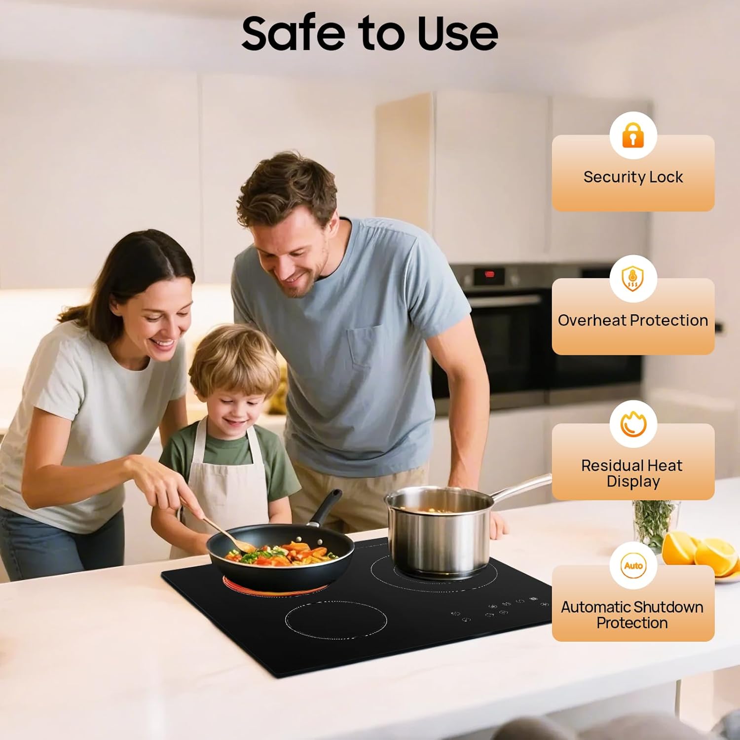 Electric Cooktop 3 Burners, 110v Electric Stove, 23.2inch Portable Built-In Countertop Ceramic Stove Top with LCD Touch & Knob Control, 9 Power Levels, 2600W