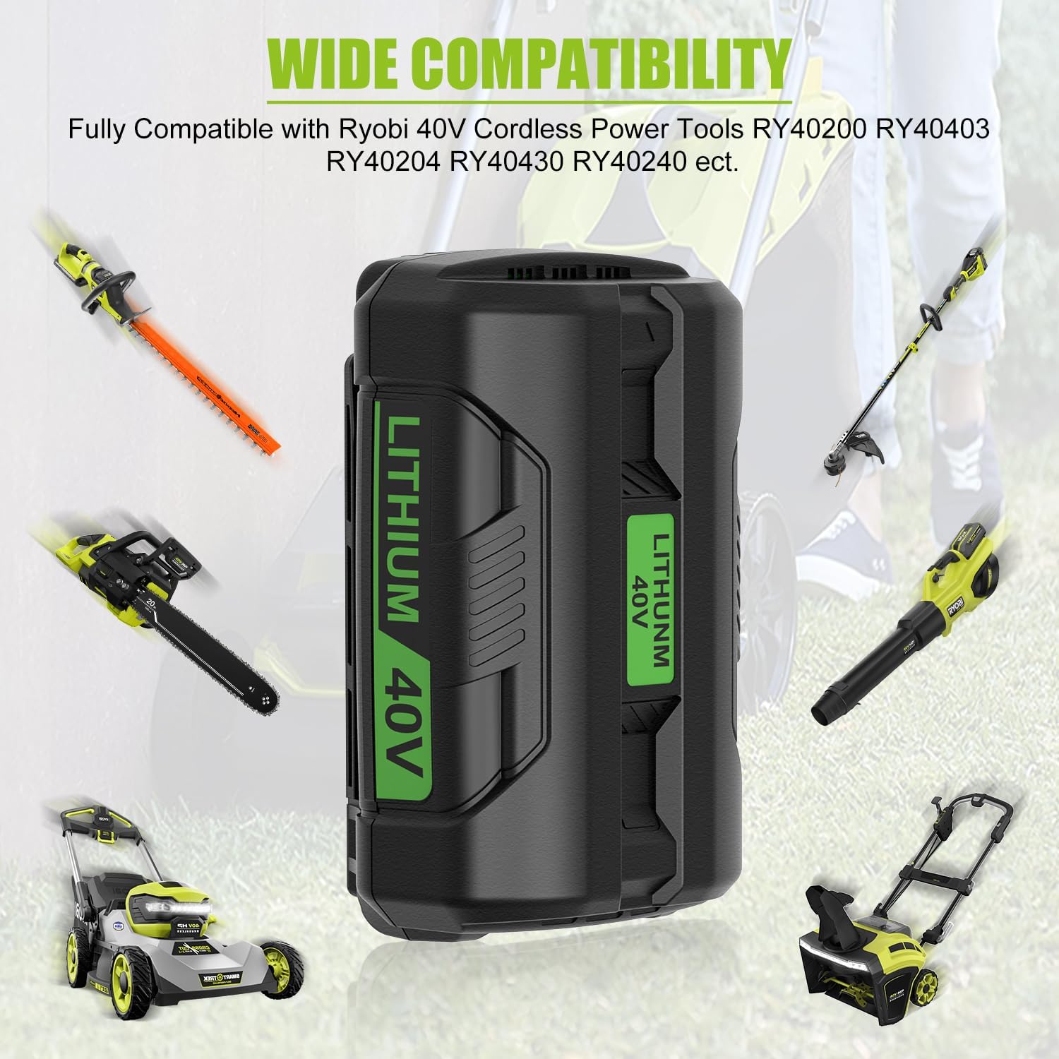 40 Volt 6500mAh OP401 Compatible with Ryobi 40V Battery OP4026 OP40201 OP4040 OP40401 OP4050 OP4050A OP40501 with Dual 40V Charger