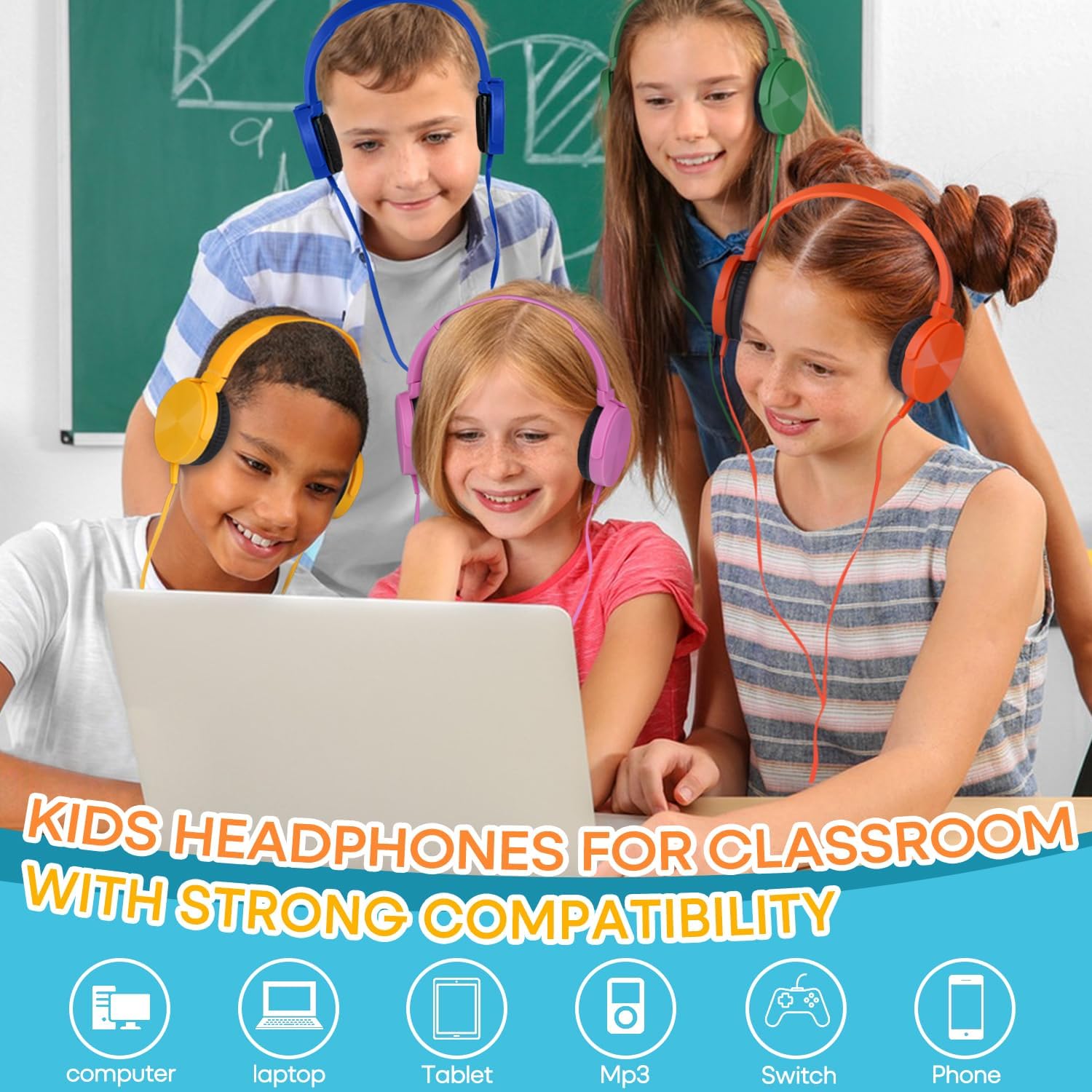 Bulk Headphones for Classroom 24 Pack,Wholesale School Multi Colored Durable Wired Headset for Students,Kids,Children Toddler Teen Boys Girls and Adult(LS450,24 Mixed)