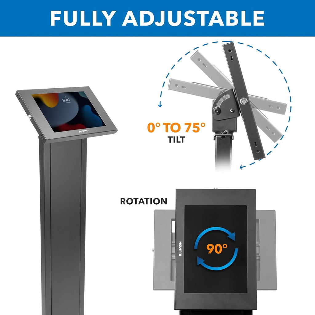 Mount-It! Anti-Theft iPad Floor Stand Kiosk, Locking Tablet Floor Stand for iPad Gen 7–11 & A16, Air & Pro (10.2'–11'), Commercial Kiosk for Retail, Lobby & Trade Show, Black
