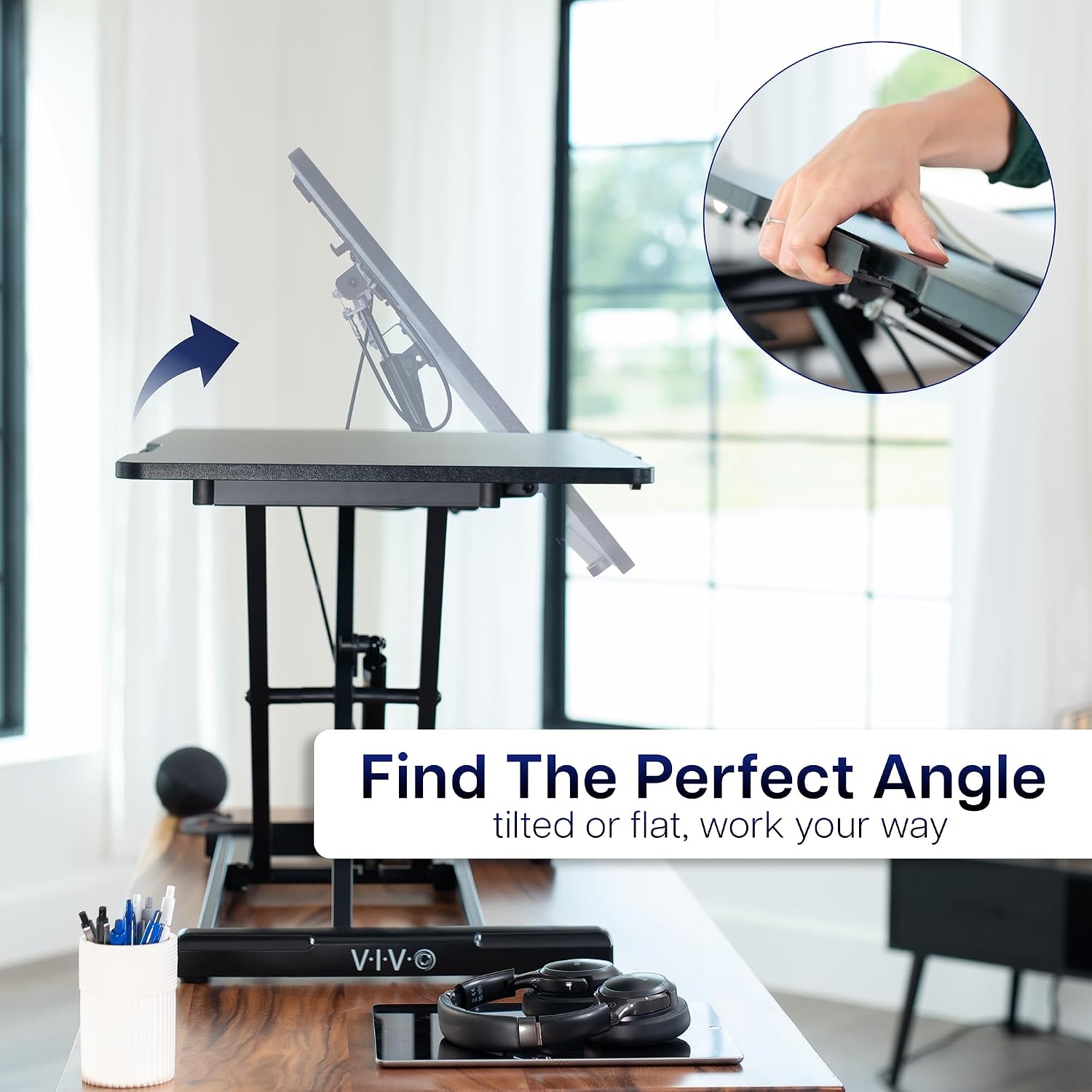 VIVO 36 inch Height Adjustable Tilting Stand Up Desk Converter, Quick Sit to Stand Single Top Keyboard Riser, Laptop Workstation, Drafting Table, Ergonomic Typing, Black, DESK-V036T
