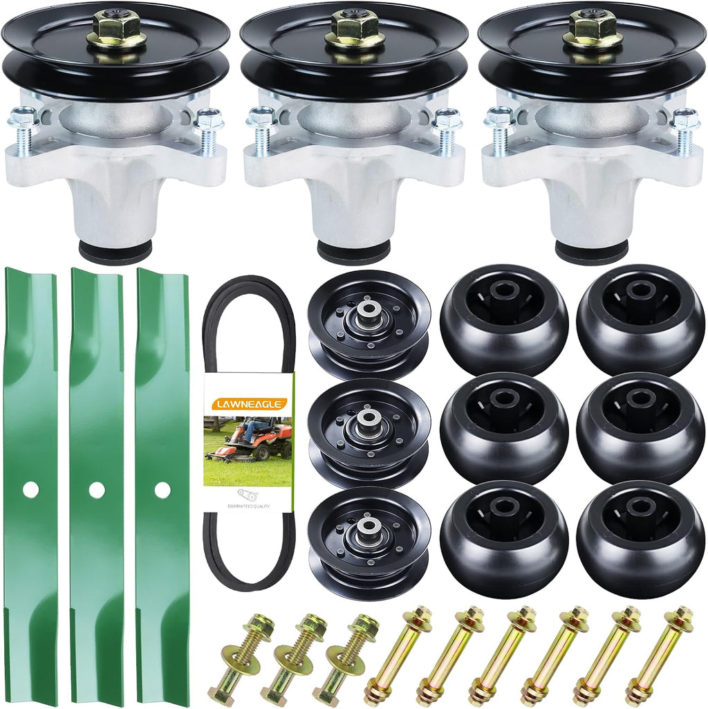 SS5000 Deck Rebuild Kit for Toro MX5060 MX5000 MX5050 SS5060 Mowers Includes 139-3214 Spindle Assembly 125-5575 Pulley 115-5059-03 Blades 132-9420 Idler Pulley 116-9981 Wheels 1/2x142 Belt