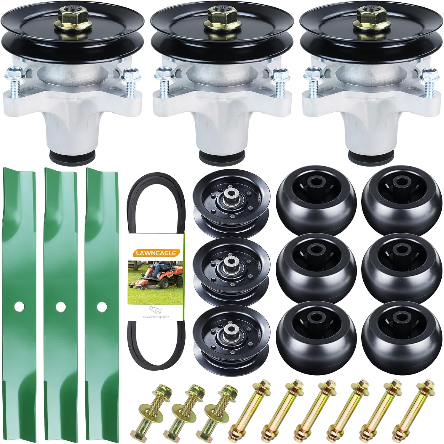 SS5000 Deck Rebuild Kit for Toro MX5060 MX5000 MX5050 SS5060 Mowers Includes 139-3214 Spindle Assembly 125-5575 Pulley 115-5059-03 Blades 132-9420 Idler Pulley 116-9981 Wheels 1/2x142 Belt