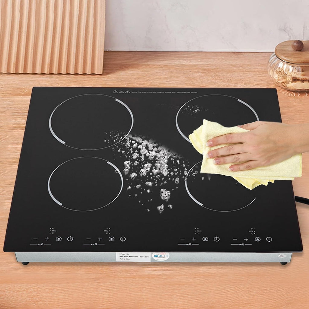 3000W 4 Burners Electric Ceramic Induction Cooktop Built-in Cooktop Electric Stove Top with 4 Electric Burners, 9 Heating Level, Safety Lock, Sensor Touch Control (900W+600W+900W+600W)
