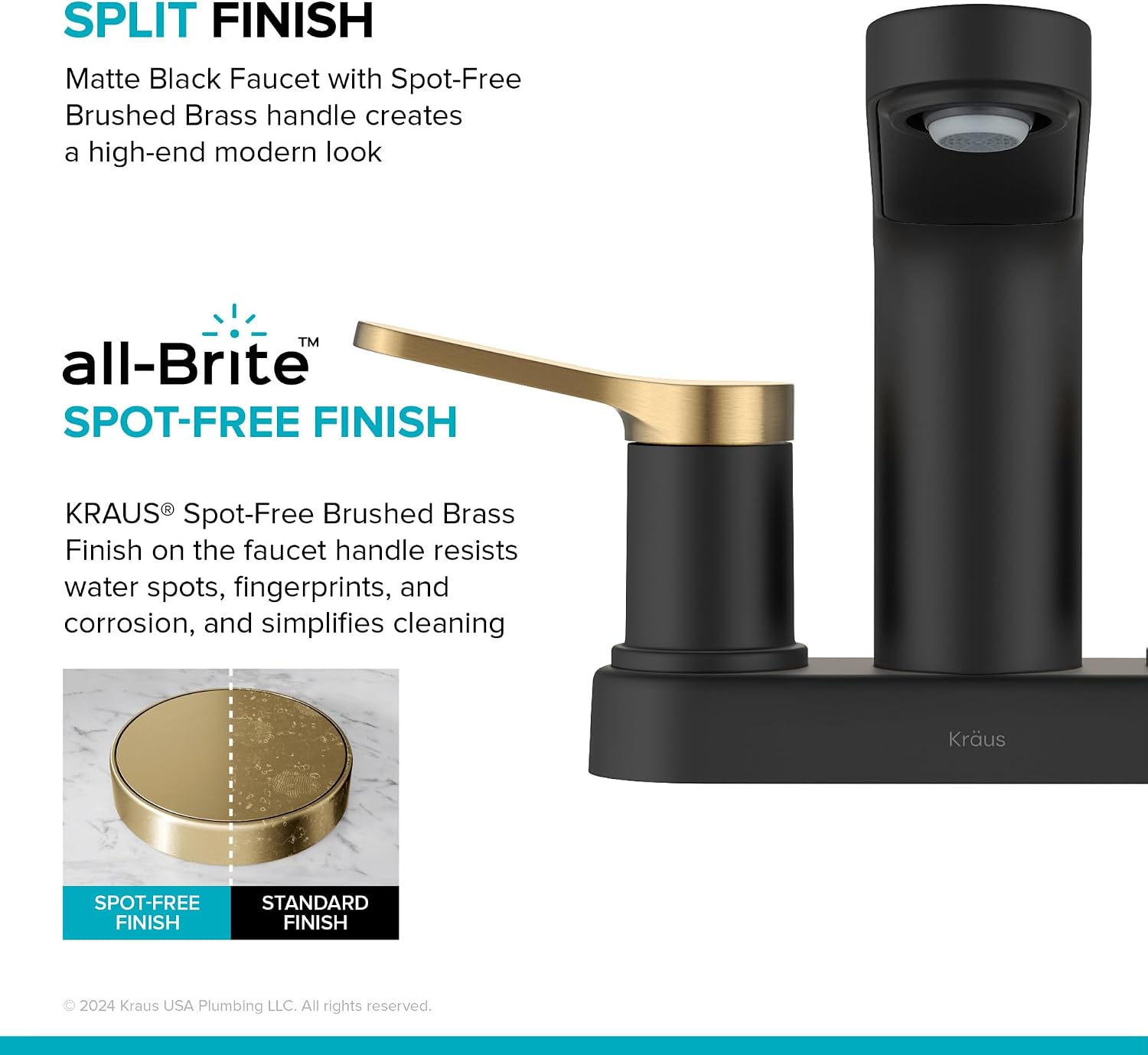KRAUS Indy Centerset Bathroom Faucet in Spot-Free Brushed Brass/Matte Black with 2 Handles, Pop Up Drain and Supply Lines, FUS-14102SFBBMB